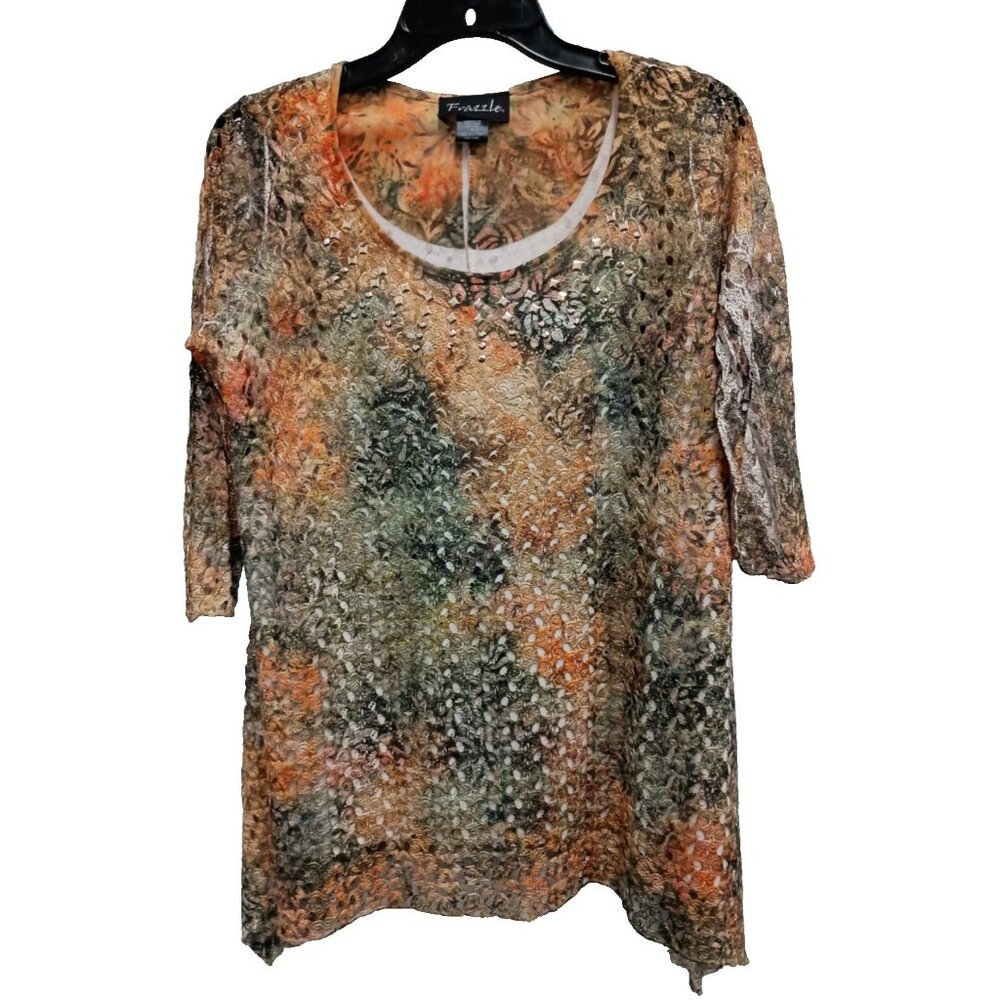 Frazzle Wearable Art Tunic Top Womens Small Tie Dye‎ Lace Layered Asymmetric
